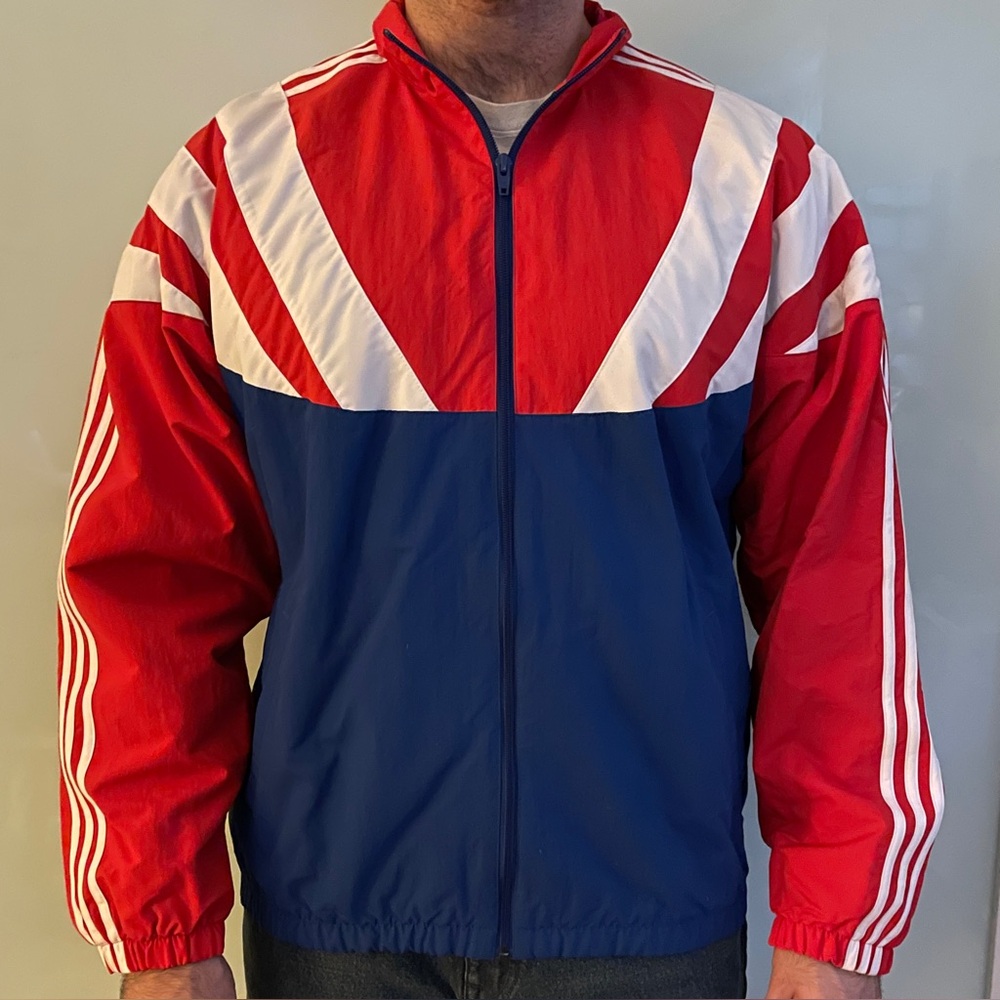 Adidas White Striped Windbreaker